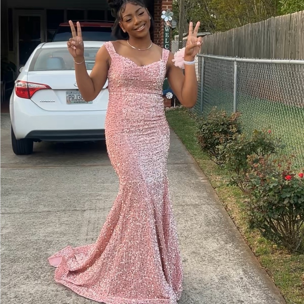 Fashion Nova Pink Sequin Prom Dress